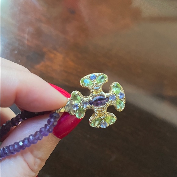 Multi Gemstone 14K Gold Cross Pendant - Picture 4 of 6